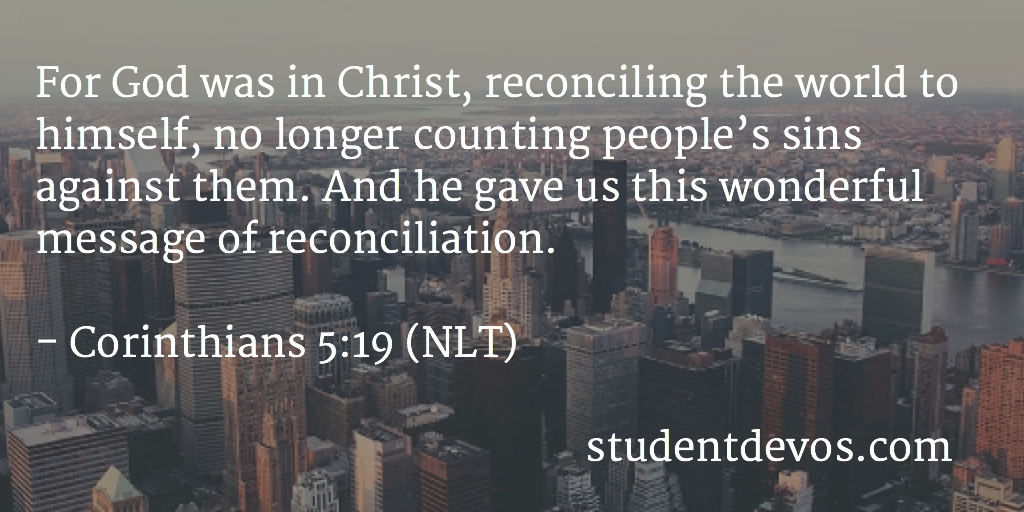 Daily Bible verse and devotion on God reconciling the world